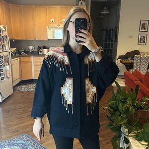Black Hand-painted Tribal Women's  Jean Jacket